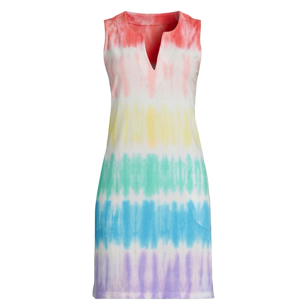 LANDS' END Cotton Jersey Sleeveless Swim Cover-up Rainbow Tie-Dye Size Medium M